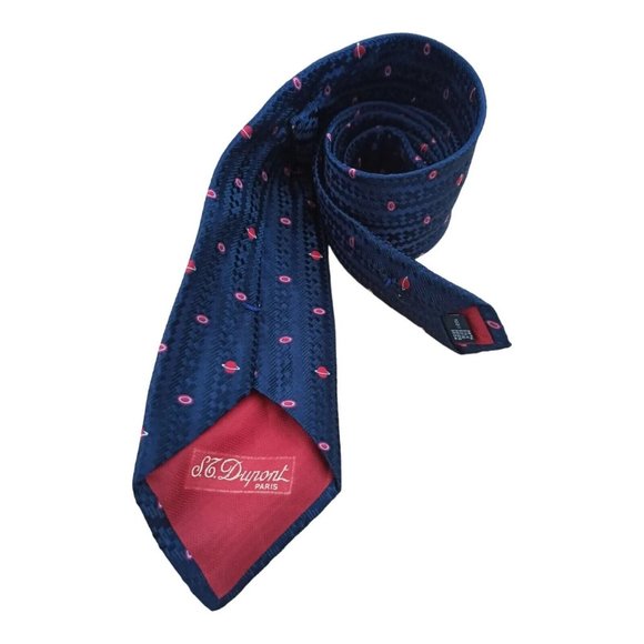 ST DUPONT Blue Geometric Silk Tie HANDMADE ITALY 60"/ 3.8" EC - Picture 6 of 6